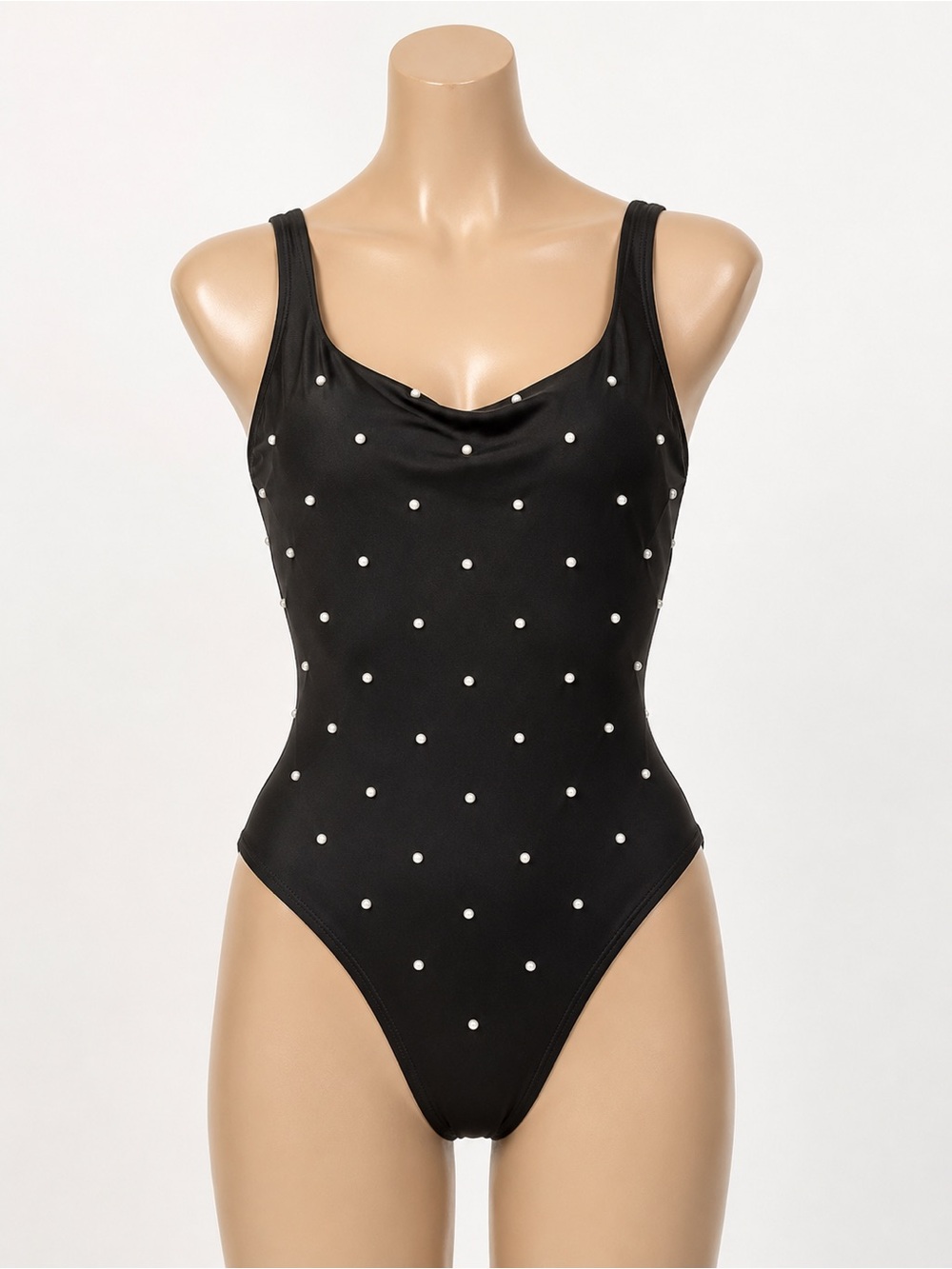 bebe Black One-Piece Swimsuit with White Polka Dots